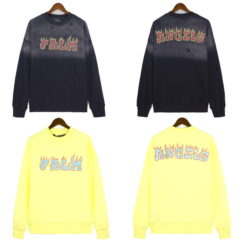 Cross-Border Exclusive Trendy Brand Palmangels Palm Angel Ripped Flame Letter Retro Unisex Crew Neck Sweatshirt