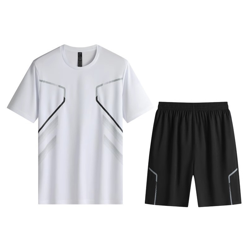 Ropa deportiva de verano baloncesto hielo camiseta de mangas cortas secas rápidas pantalones cortos de entrenamiento transfronterizos de entrenamiento físico hombre