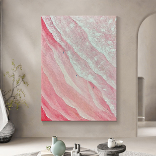 Dafen Village Oil Painting Pink Abstract Art Hand-Painted Texture Hanging Painting Entrance Hall Waves Beach Scenery Living Room Decorative Painting