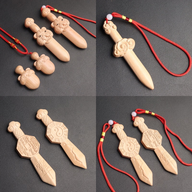 Feicheng Peach Wood Tiger Head Sword, Auspicious Cloud Sword, Eight Trigrams Wood Carving Integrated Sword, Baby Sleeping Companion, Portable Under-Pillow Peach Wood Sword Feicheng Peach Wood Tiger Head Sword, Auspicious Cloud Sword, Eight Trigrams Wood Carving Integrated Sword, Baby Sleeping Companion, Portable Under-Pillow Peach Wood Sword