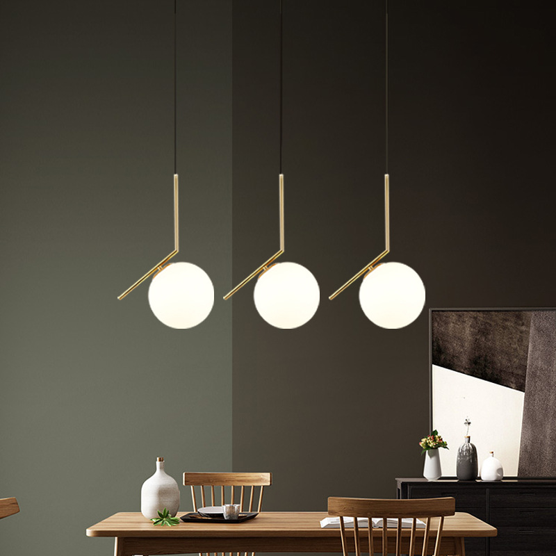 Nordic Modern Light Luxury Minimalist Golden White Ball Glass Lamp Restaurant Chandelier Bedroom Bedside Background Lamp Store Lamp