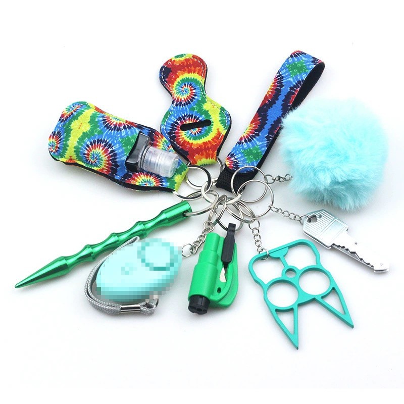 Retro Classic Style Color Block Stripe Flower Cloth Resin Self-defense Unisex Keychain display picture 1
