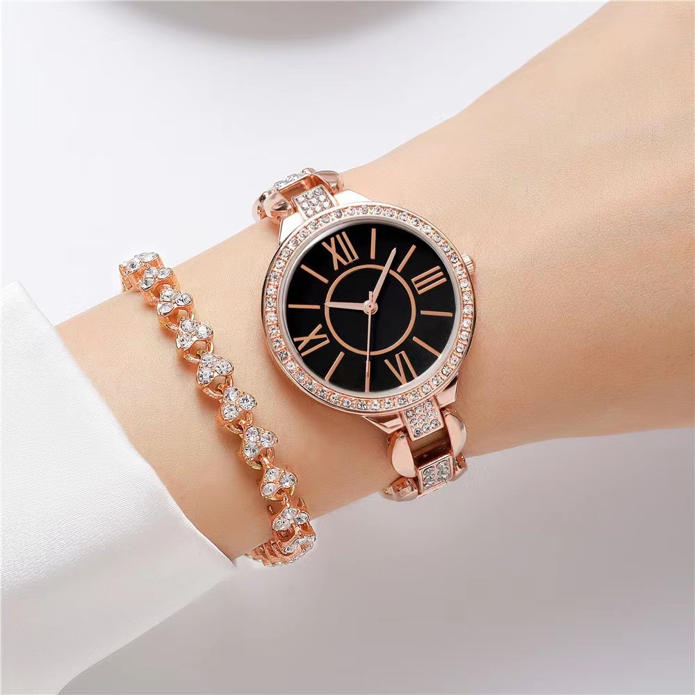 2023 Nuovo prodotto da donna Orologio con bracciale con quadrante romano con diamanti Orologio da polso al quarzo con confezione regalo versatile di lusso alla moda_voghion.com