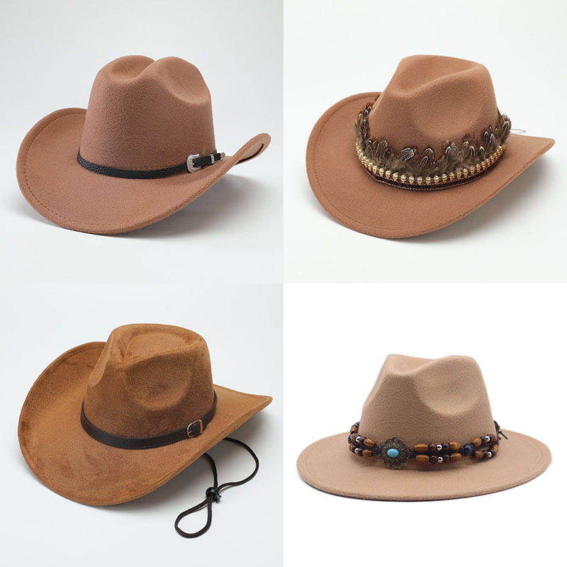 Spring and Autumn Men's and Women's Couple's Large-Brimmed Western Cowboy Hat, Sunshade Retro Classic Jazz Hat, Suede Xizang-Style Hat