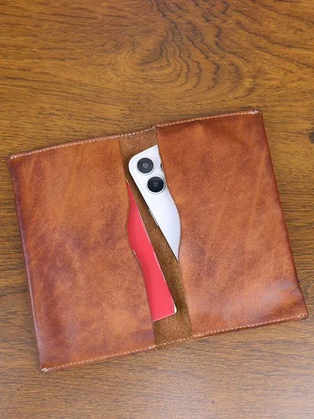 New Vegetable-Tanned Leather Hand-Rubbed Distressed Genuine Leather Passport Bag Document Bag Business Fashion Men's Passport Holder Mobile Phone Bag