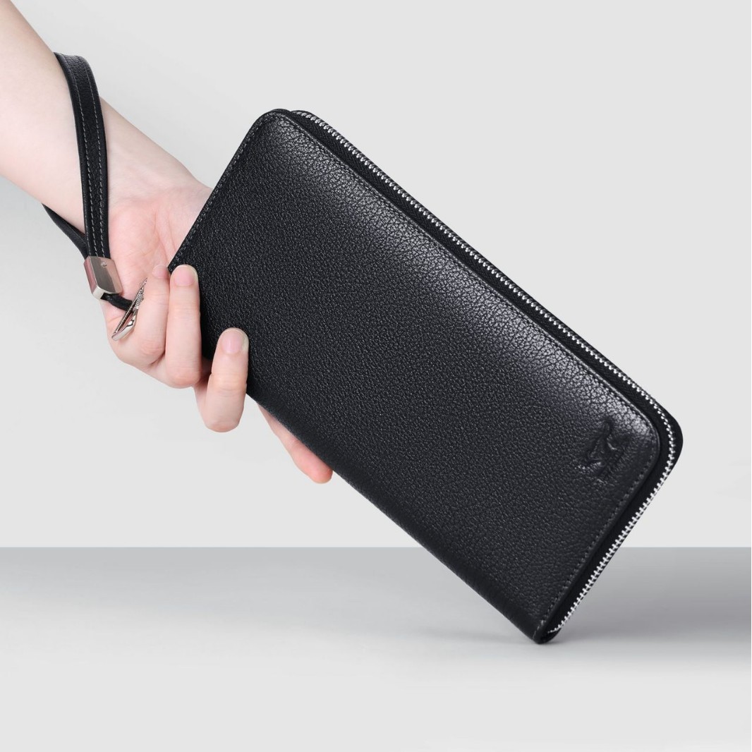 批发七匹狼男士钱包长款真皮手拿包商务头层牛皮大容量轻奢皮包