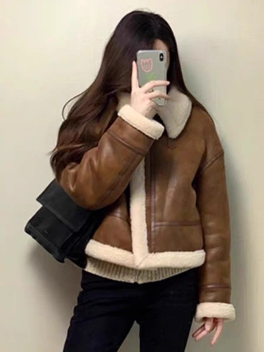 Lamb Wool Outwear Women's Autumn and Winter 2025 New Thickeneded Fur All-In-One Motorcycle Jacket Short Plush Cotton Top
