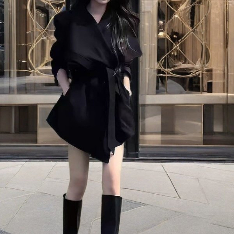 卡其色风衣外套女秋季新款收腰显瘦纯色英伦风小个子翻领大衣女|undefined
