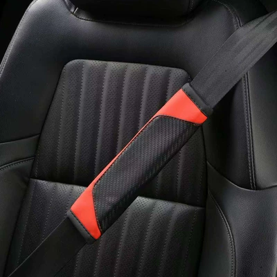 Cross-Border Carbon Fiber Car Seatbelt Shoulder Protector Leather Color-Blocked Shoulder Strap Protector Sports Style Aliexpress (Seat belt shoulder pad) - red-carbon-fiber-shoulder-pads-23715cm