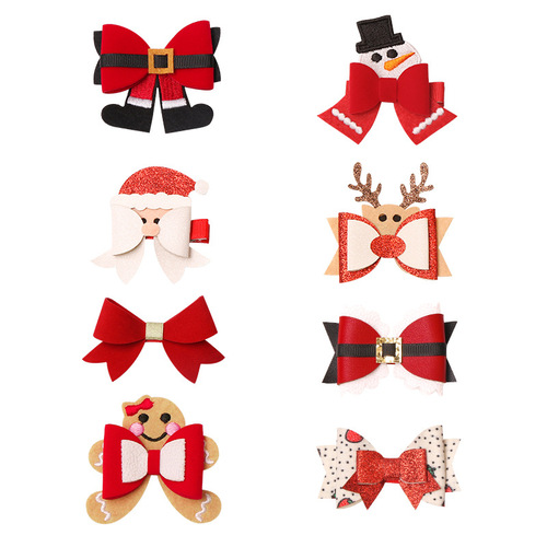  New Children's Christmas Hairpins Christmas Bow Hairpins Red Santa Claus Snowman Elk Hairpins