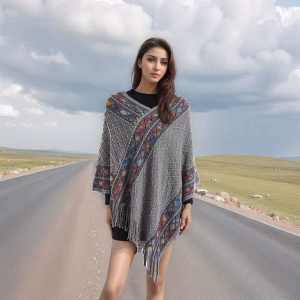 Women's New Autumn and Winter Ethnic Style Travel Shawl Tie-Dye Knitted Outerwear Photo Cape Xizang Travel Cape