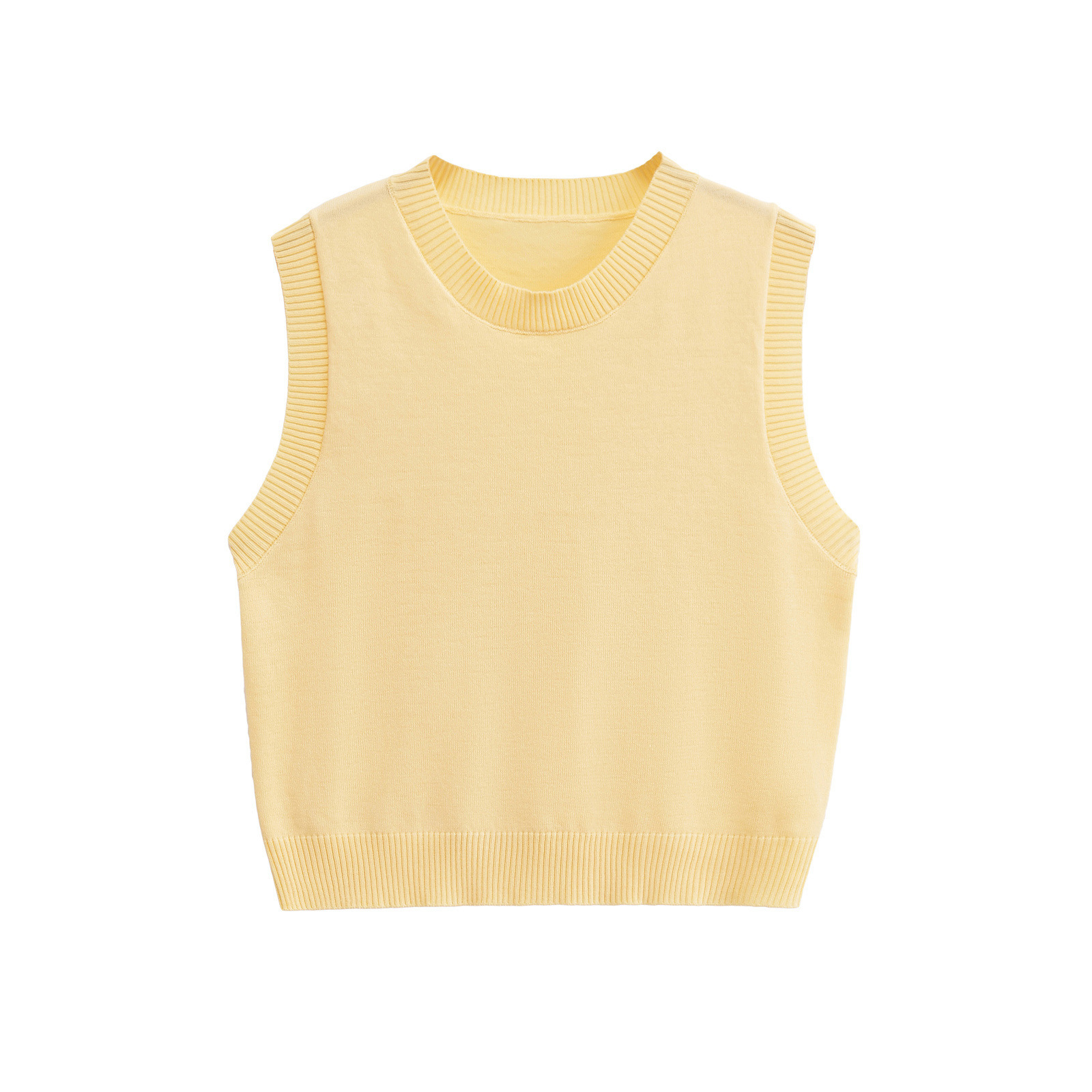 Ropa de mujer Otoño 2024 nuevo chaleco cuello redondo sin mangas top de punto simple_voghion.com