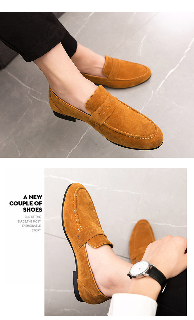 Large Size Men's Lazy Leather Shoes British Style Casual Daily Loafers Simple Suede Slip-on Fashionable Shoes_vogvips.com