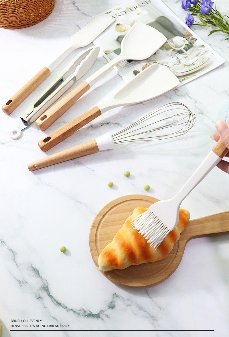 Silikon spatula ve kaşık 13 parçalı set yapışmaz silikon spatula süt beyazı gıda sınıfı silikon mutfak eşyaları seti satışa hazır