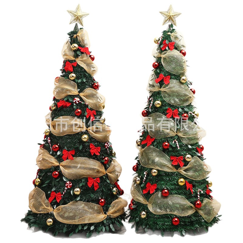 Amazonの新しいライト付きパゴダ折りたたみ式クリスマスツリー家の装飾発光格納式クロスボーダー植毛ツリー|undefined