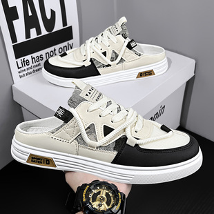 Canvas Shoes Men's 2025 New Summer Outer Wear Breathable Sandals Without Heel Sports Lazy Slip-On Half Slippers