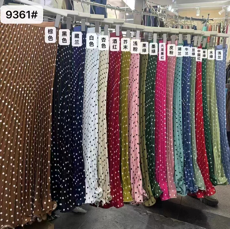 Multicolor Summer New Pleated Wave Dot Skirt 2.2 m Oversized Swing Fashion Chiffon Fishtail Dress 95cm