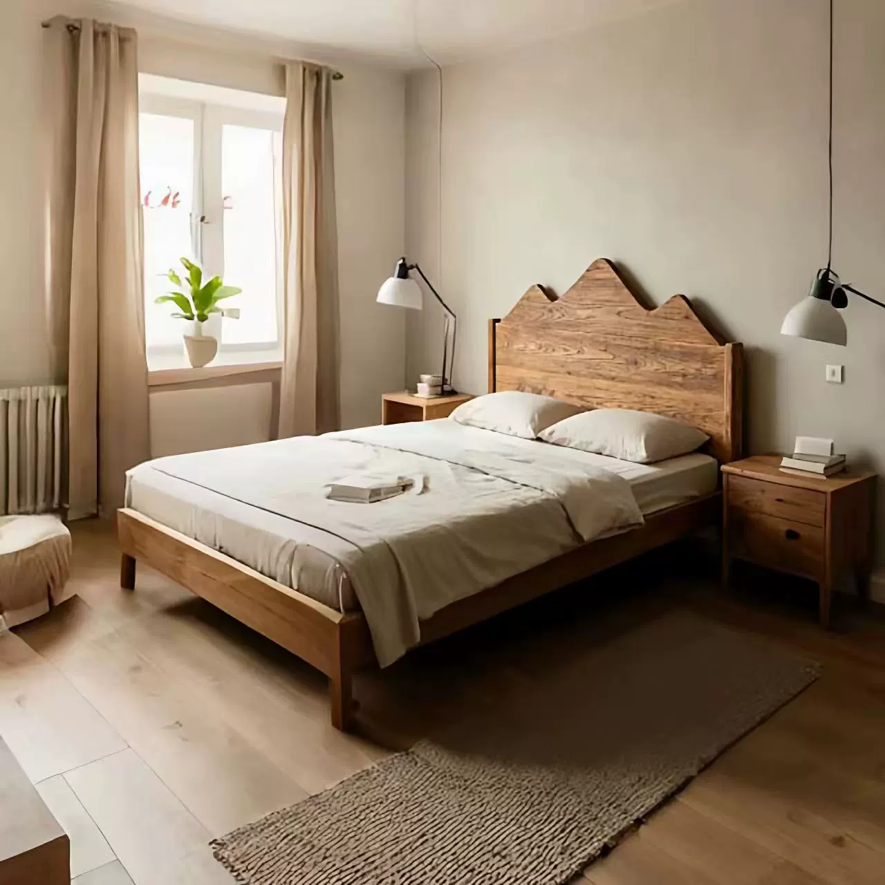 简约老榆木大床实木卧室双人床民宿酒店复古大床中式原木风实木床