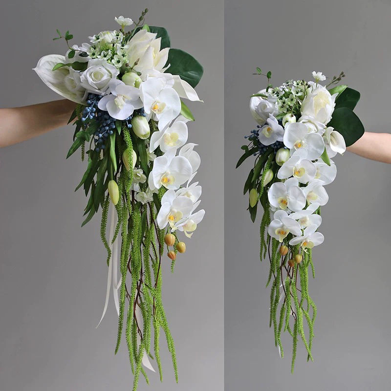 韓国風ウォータードロップブライダルブーケホワイトウォーターフォールフラワーフォトスタジオ結婚式の写真撮影の小道具|undefined