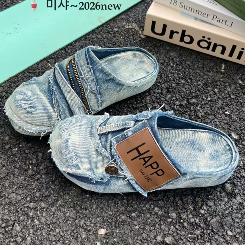2026 Spring New Vintage Style Washed Denim Blue 5cm Birkenstock Sandals for Women Versatile and Stylish Closed-Toe Half Slippers 2026 Spring New Vintage Style Washed Denim Blue 5cm Birkenstock Sandals for Women Versatile and Stylish Closed-Toe Half Slippers