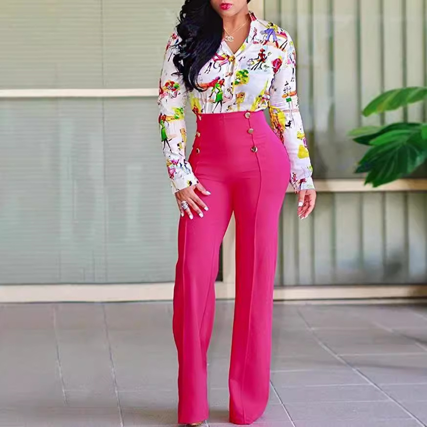 Slim Fit Double Breasted Flared Trousers For Women Elegant Unique Slightly Elastic Bottoms_voghion.com