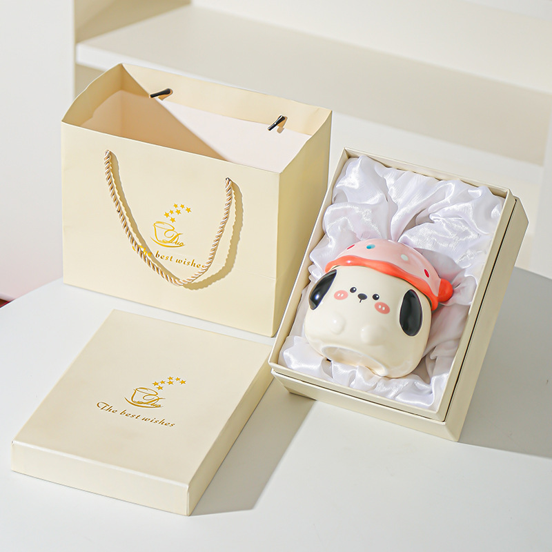 Caricatura perrito lindo taza con tapa de oficina taza de agua para pareja de chicas taza de agua taza de regalo taza de café