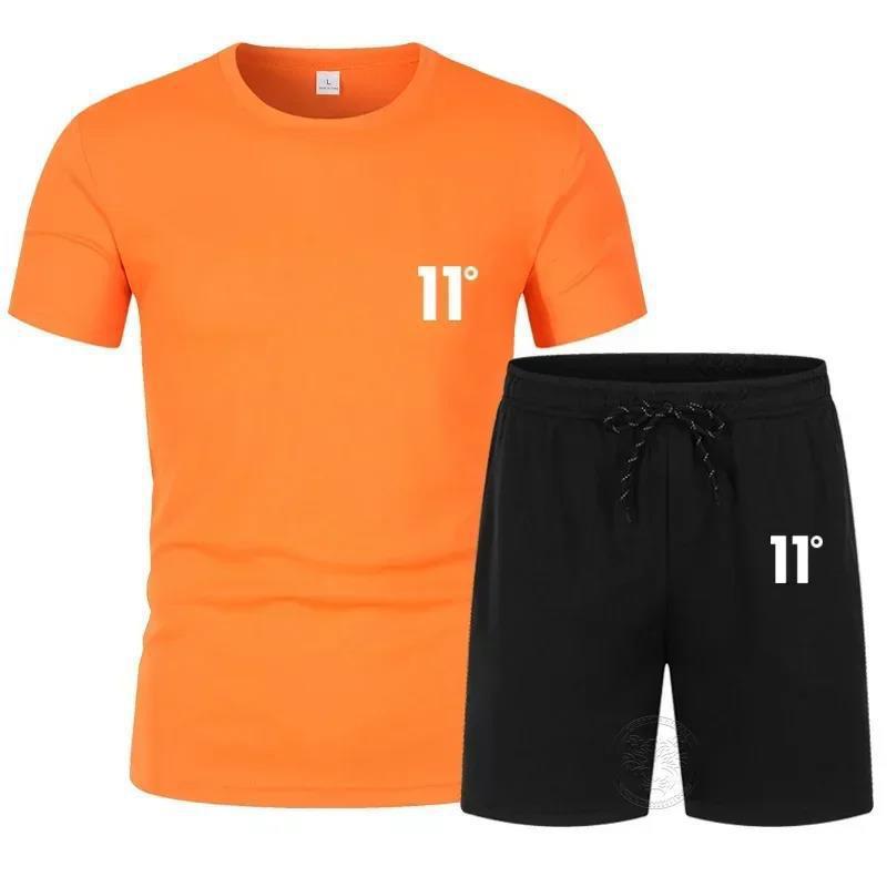 Completo casual da uomo in due pezzi, per allenamento, corsa e fitness, con stampa in rete e asciugatura rapida, completo da due pezzi + pantaloncini_voghion.com