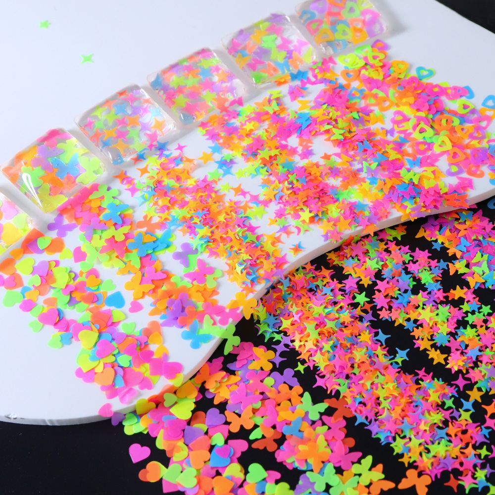 12-rejilla en caja de colores en forma especial lentejuelas mariposa amor flor estrella uñas DIY lentejuelas joyería al por mayor