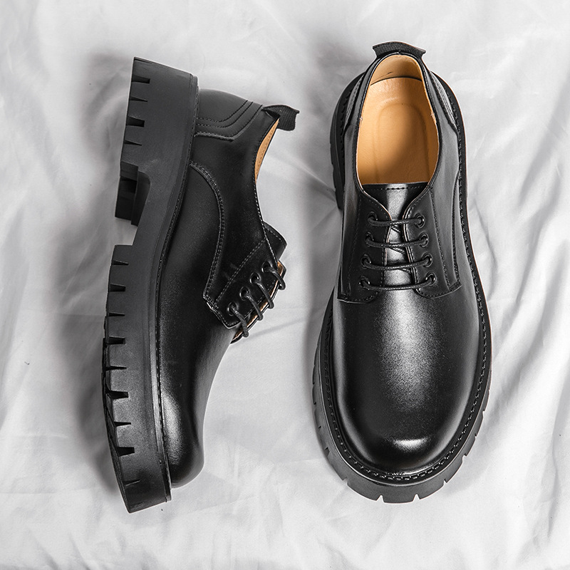 Zapatos de cuero blancos de verano de los hombres de moda retro de bajo-top con cordones zapatos de Punta Grande comercio exterior de fondo grueso punta redonda transpirable zapatos de cuero Casuales