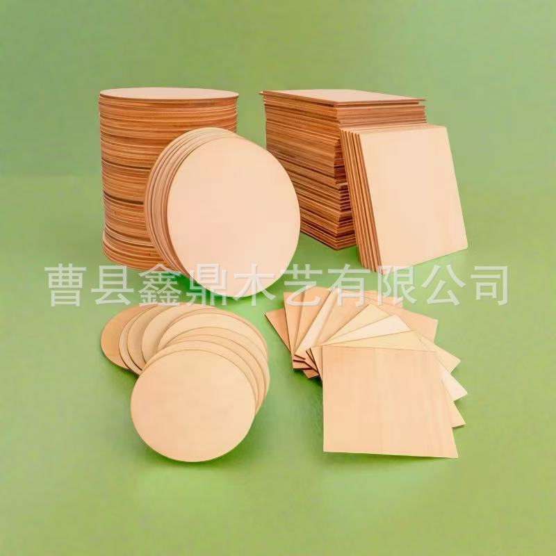 DIY Handmade Round Wood Chips Square Wood Chips Creative Kidsren's Hand Painting Decoration Poplar Wood Layer Round Wooden Board Thin Solid Wood
