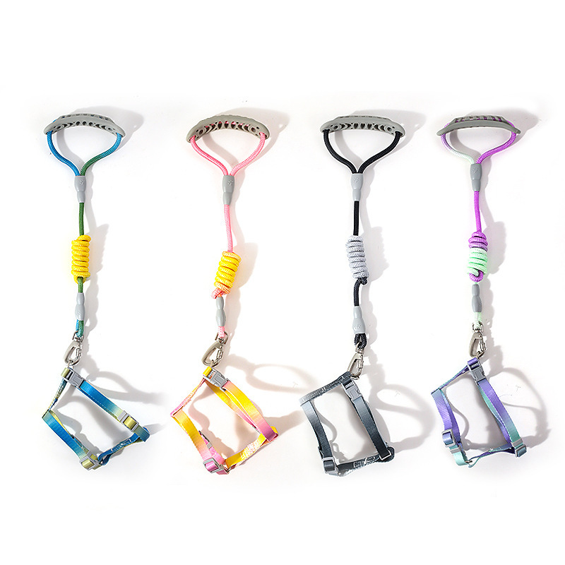 Correa de tracción en forma de I para gatos grandes, correa de tracción redonda con degradado de colores, correa para pasear gatos al aire libre, anti-strangulation, en paquete.