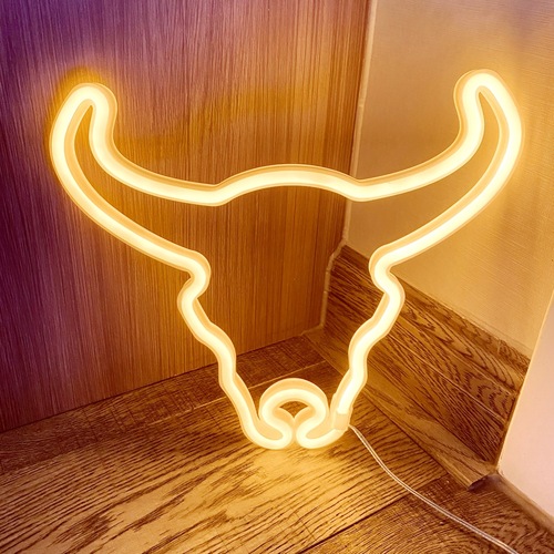 SOKKA新款霓虹灯标志LED造型灯牛头适合电商跨境供货寝室房间生日