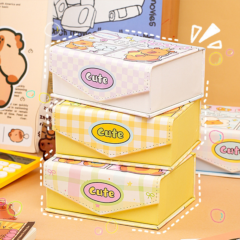 Caja de tarjeta de cuero de Kapibala PU Corazón de niña de alto valor Dibujos animados a prueba de polvo Estudiantes con hebilla magnética Caja de almacenamiento de tarjeta pequeña Escritorio