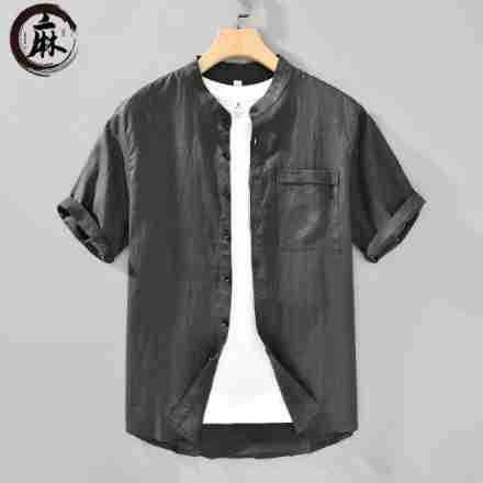 H012 Japanese Linen Fresh Short-Sleeve Shirt for Men, Versatile, Artistic, Casual, Loose, Breathable Top, Available for Dropshipping