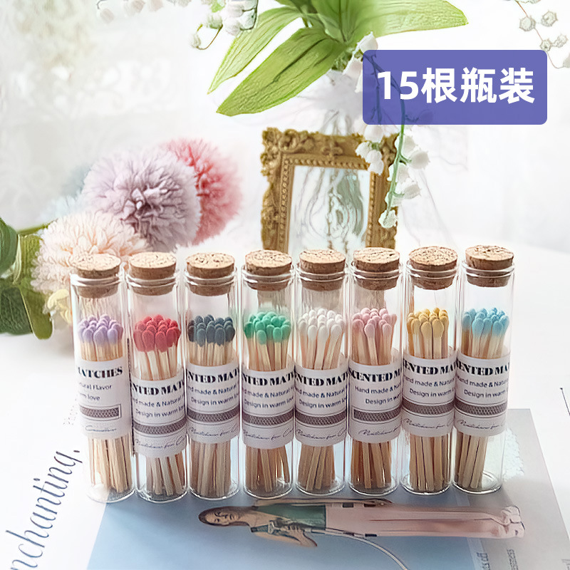 Velas de aromaterapia alargadas, botellas de vidrio de fósforos, herramientas de fósforos retro de color INS, accesorios de decoración fotográfica