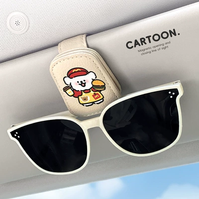 Car Glasses Clip/Bill Clip, Glasses Clip Card Bill Storage - beige-mcdonalds-line-dog