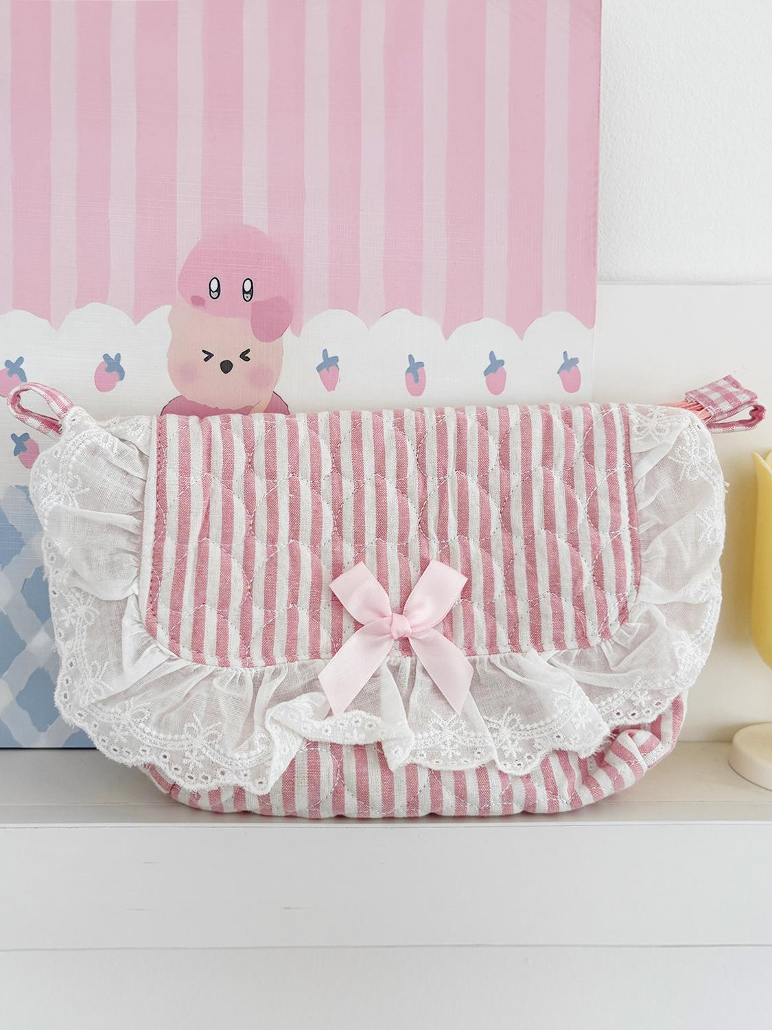 핑크 스트라이프 스윗하트 레이스 [크로스백]