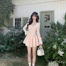 纯欲辣妹气质粉色连衣裙2025春季新款小个子减龄蕾丝公主裙子女装