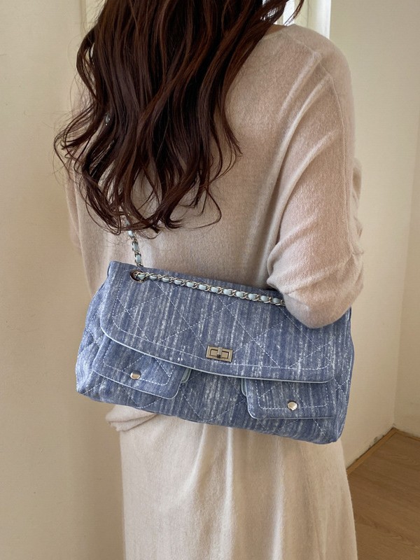 2026 nueva cadena de rango bolso azul vaquero de hombro de viaje de moda alta capacidad versátil mochila