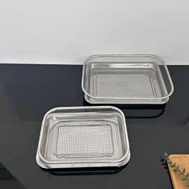 跨境长方形不锈钢加厚沥水篮果蔬篮水果篮洗菜篮筷子篮沥油架控油