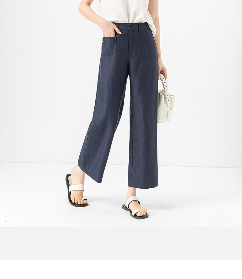 Quần ống rộng Tencel cạp cao dáng suông vải lanh mùa hè — Màu tím-Thông thường (25327) chi tiết 7