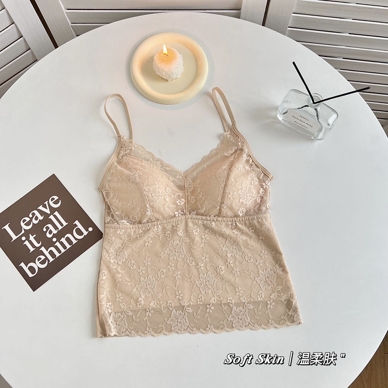 Eslinga de espalda de belleza de encaje sexy Sujetador de copa fija de seda de hielo para mujer