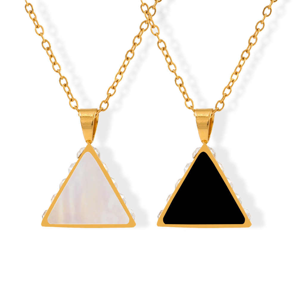 Simple Style Commute Triangle Stainless Steel Inlay Shell Zircon Pendant Necklace_colorza_7