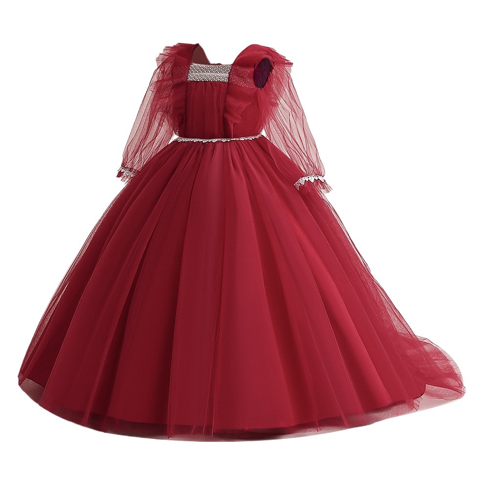 Transfronterizo nuevo medio y grande vestido de los niños princesa vestido mullido malla hecho a mano con cuentas vestido de noche cumpleaños banquete vestido de rendimiento