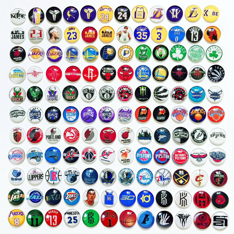 Cross-Border Retro Nba Basketball Team Metal Brooch Time Gem Badge Kobe Curry Pin Fan Small Gift