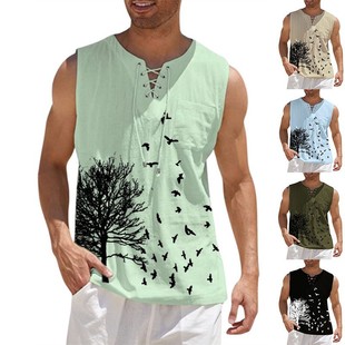 2023 Amazon wish independent station number selling men's new printed sleeveless casual vest men's shirt