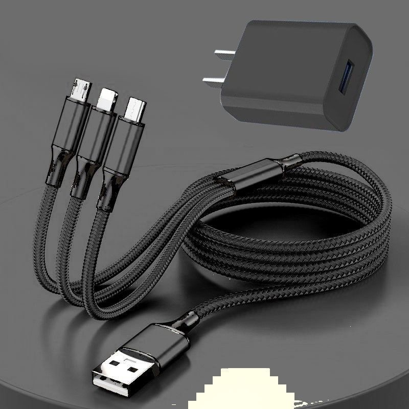 Un cargador de arrastre y tres es adecuado para cables Huawei, cables multifuncionales 3 en 1 de Apple y Android, cables más largos de 2 metros y 3 metros.