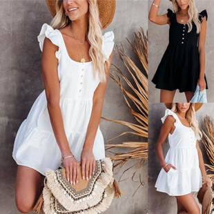 2024 Amazon Aliexpress Wish European and American Summer New Pure Color Short-Sleeved Backless Jumpsuit for Women