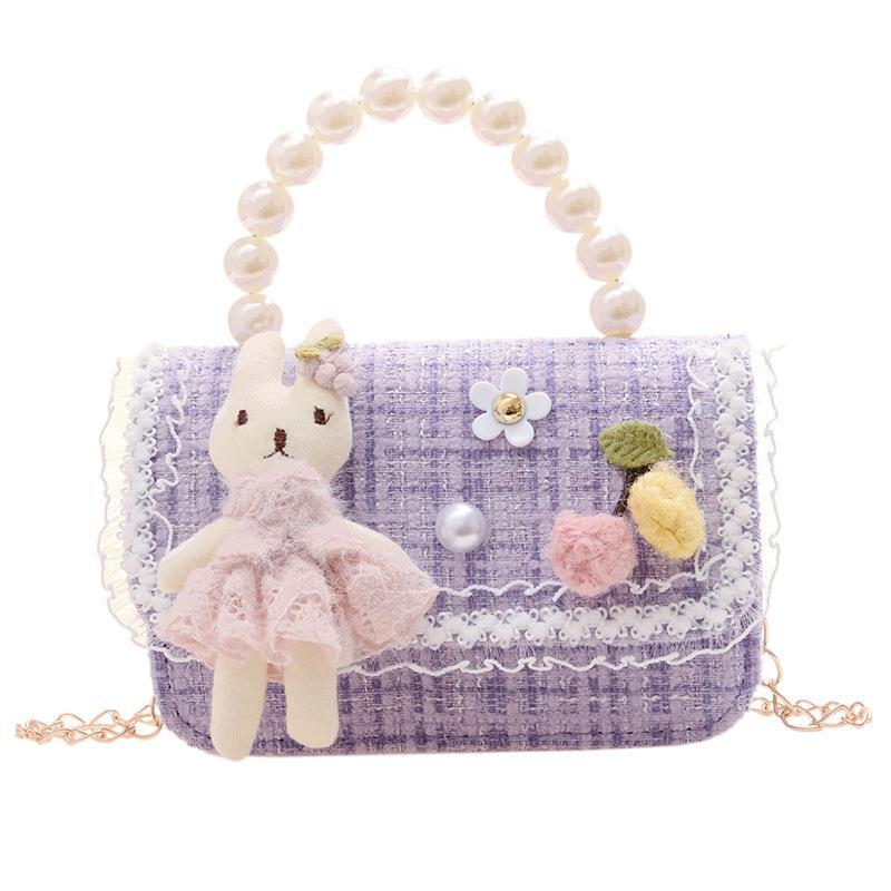 Bolso de perlas para niños 2022 Otoño e Invierno algodón y lino pequeño bolso cuadrado bolsa decorativa de moda para niñas lindas bolsa de mensajero
