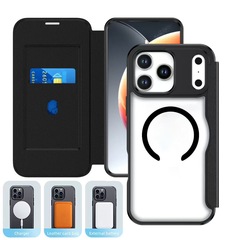Apple 17PROMAX、16、15PLUS、XS対応 レザーケース マグネット式 耐衝撃 フリップカバー 保護ケース